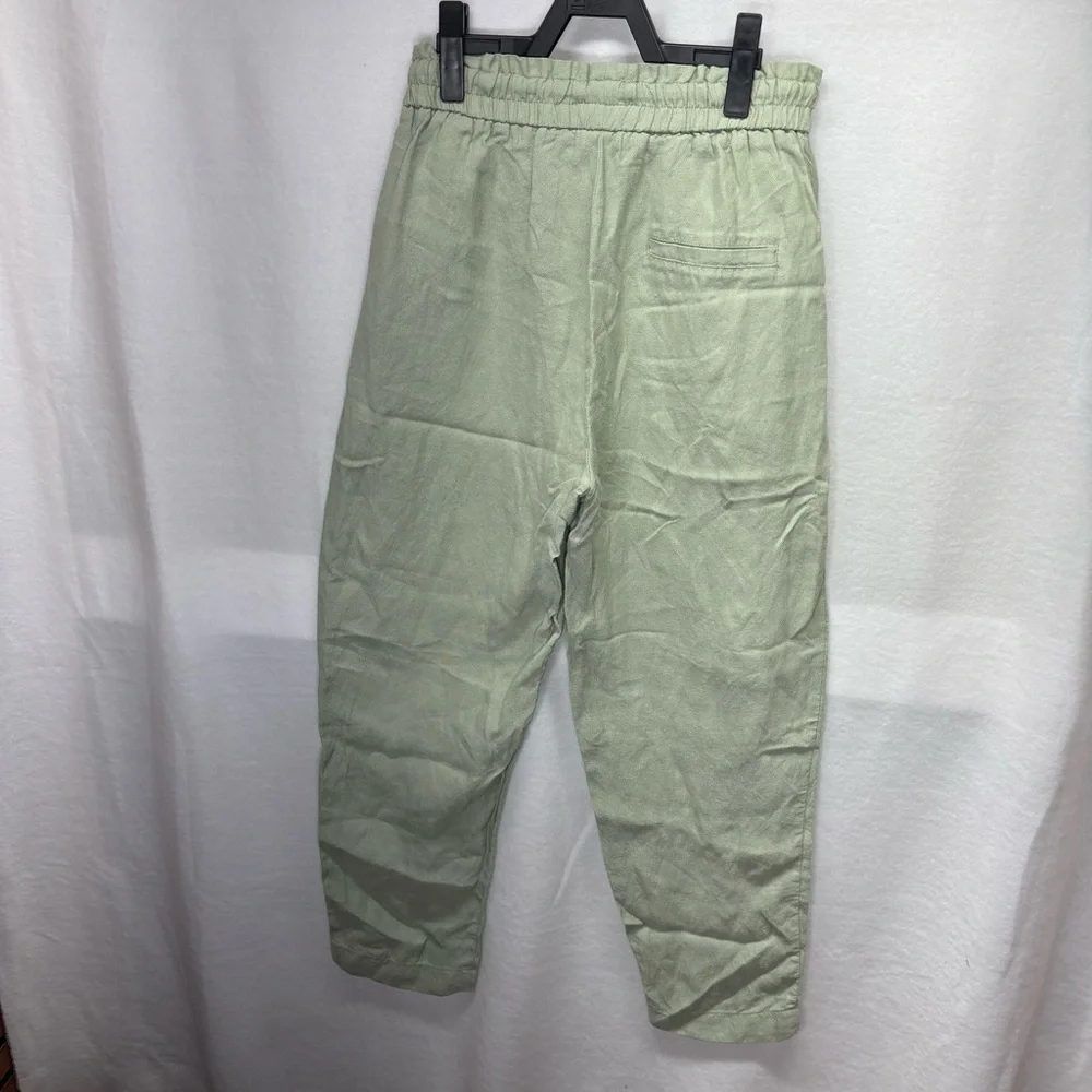 Zara Open Knit Wide Leg Pants Size XS Pale Green Linen Blend Boho Beach Festival